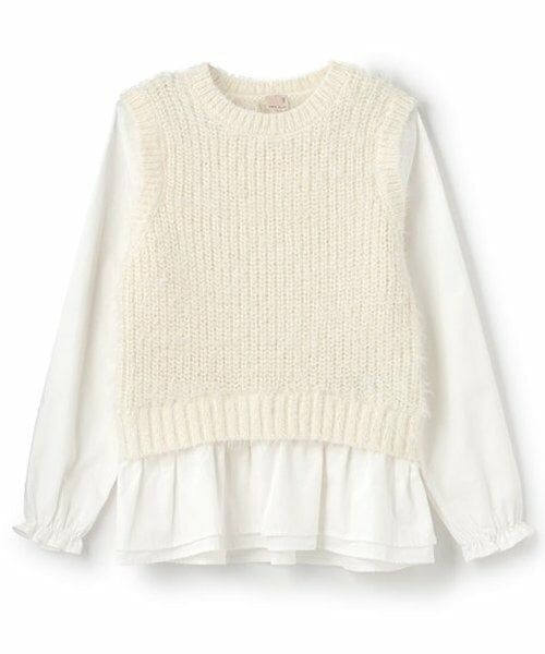 petit main / プティマイン シャツ・ブラウス | 【リンク】シャギードッキングブラウス(ジュニア)（アイボリー）