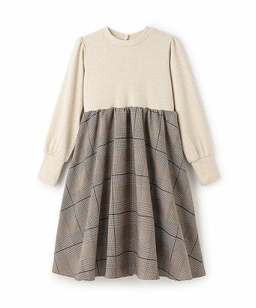 petit main / プティマイン ミニ丈・ひざ丈ワンピース | 【リンク】チェック切り替えワンピース(ジュニア)（茶）