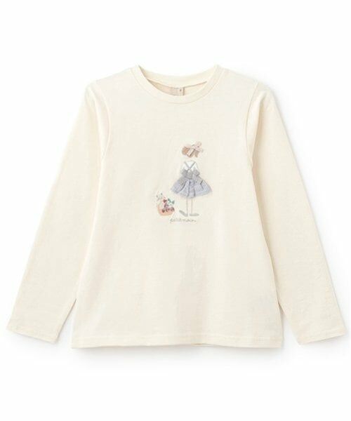 petit main / プティマイン Tシャツ | 【リンク】girlアップリケ長T(ジュニア)（クリーム）