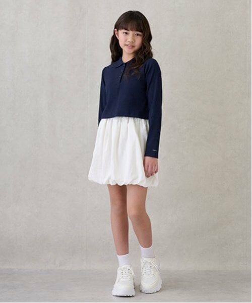 petit main / プティマイン その他トップス | 【リンク】衿ロンTバルーンスカートセット(ジュニア)（紺）