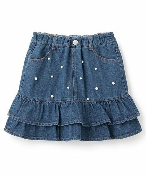 petit main / プティマイン ミニ・ひざ丈スカート | 【リンク】パールデニムスカパン(ジュニア)（ブルー）