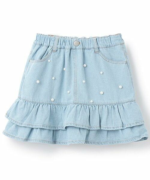 petit main / プティマイン ミニ・ひざ丈スカート | 【リンク】パールデニムスカパン(ジュニア)（サックス）