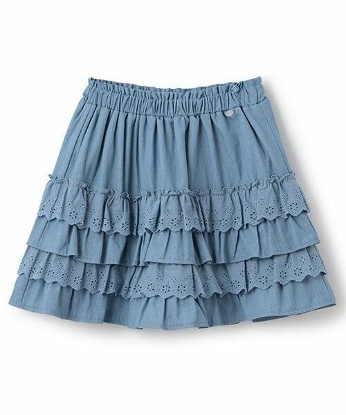 petit main / プティマイン ミニ・ひざ丈スカート | 【リンク】レースフリルスカート(ジュニア)（ブルー）