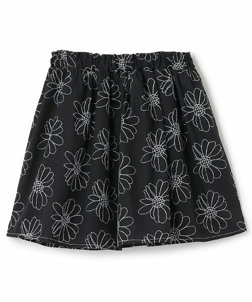 petit main / プティマイン ミニ・ひざ丈スカート | 【リンク】花刺しゅうスカート(ジュニア)（黒）