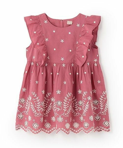 petit main / プティマイン Tシャツ | 【リンク】インド綿オーバーレースチュニック(ジュニア)（ディープ ピンク）