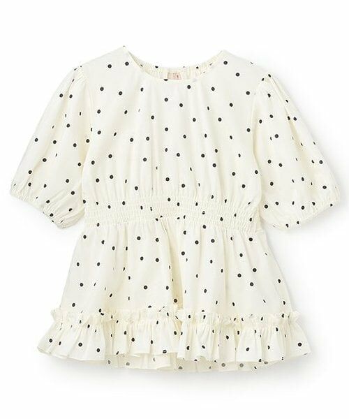 petit main / プティマイン Tシャツ | 【リンク】パフスリーブ柄チュニック(ジュニア)（アイボリー）