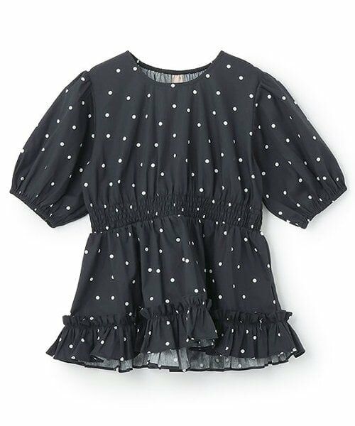 petit main / プティマイン Tシャツ | 【リンク】パフスリーブ柄チュニック(ジュニア)（黒）