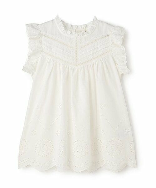 petit main / プティマイン Tシャツ | 【リンク】オーバーレースチュニック(ジュニア)（オフ ホワイト）