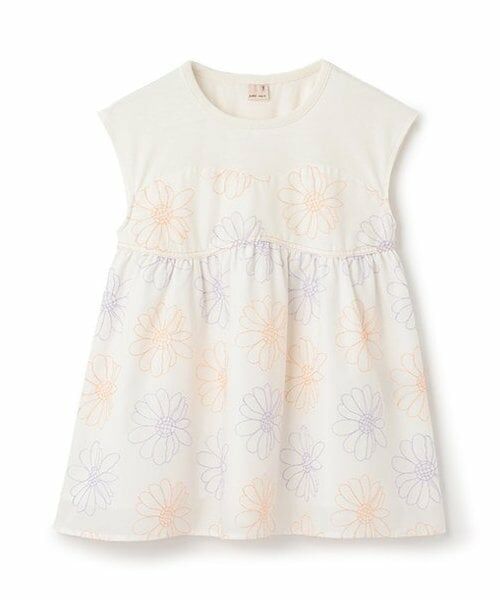 petit main / プティマイン Tシャツ | 【リンク】お花刺しゅうドッキングT(ジュニア)（アイボリー）