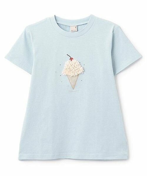 petit main / プティマイン Tシャツ | 【防汚/リンク】キラキラモチーフTシャツ(ジュニア)（サックス）