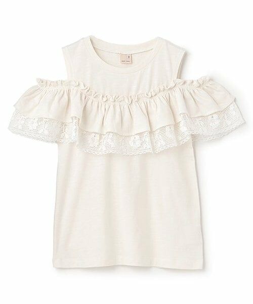 petit main / プティマイン Tシャツ | 【接触冷感/リンク】オフショルレースT(ジュニア)（ECRU(キナリ)）