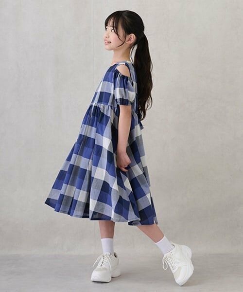 petit main / プティマイン ミニ丈・ひざ丈ワンピース | 【リンク】肩あきチェックワンピース(ジュニア) | 詳細1