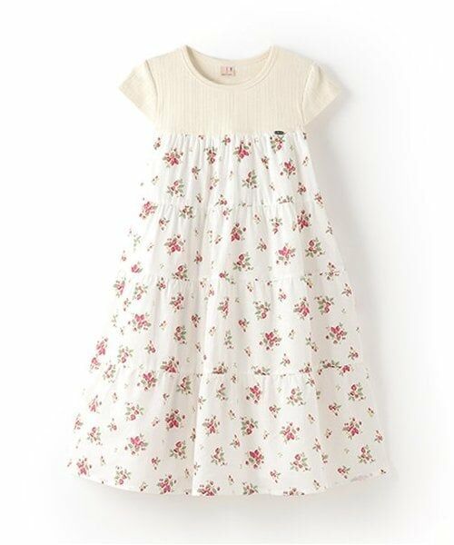 petit main / プティマイン ミニ丈・ひざ丈ワンピース | 【リンク】いちご柄ドッキングワンピース(ジュニア)（オフ ホワイト）