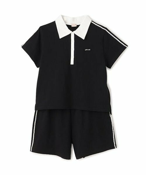 petit main / プティマイン ミニ丈・ひざ丈ワンピース | 【リンク/接触冷感】ポロセットアップ(ジュニアサイズ)（黒）