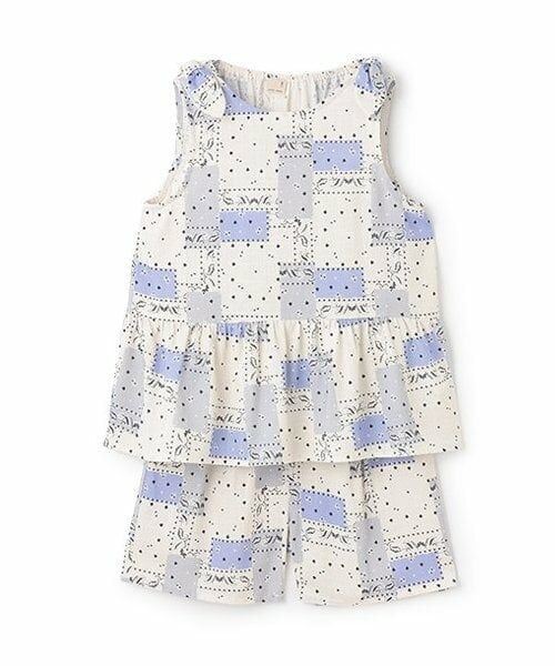 petit main / プティマイン ミニ丈・ひざ丈ワンピース | 【リンク】総柄セットアップ(ジュニア)（ブルー）