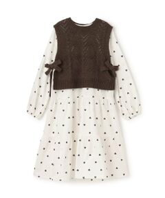 petit main / プティマイン ミニ丈・ひざ丈ワンピース | 【リンク】ベストつきティアードワンピース(ジュニアサイズ)