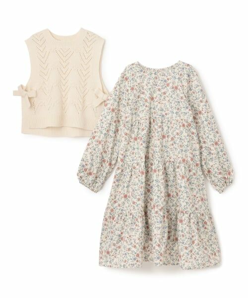 petit main / プティマイン ミニ丈・ひざ丈ワンピース | 【リンク】ベストつきティアードワンピース(ジュニアサイズ) | 詳細2