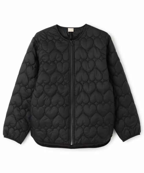 petit main / プティマイン ブルゾン | 【リンク/洗える】ハートキルティングジャケット(ジュニアサイズ)（黒）