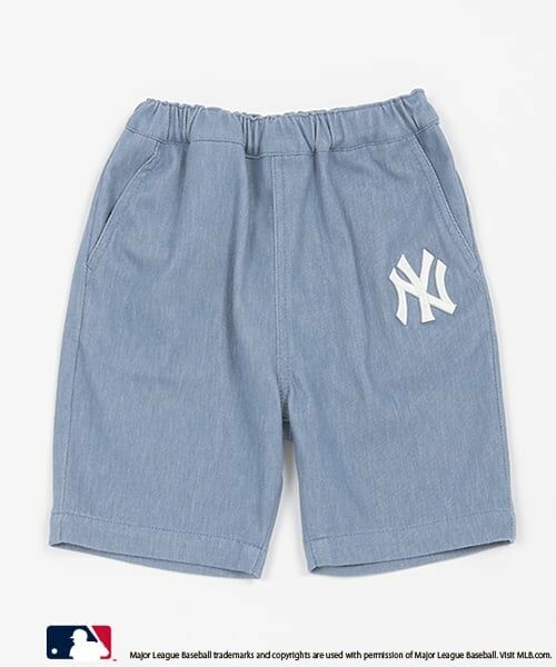 petit main / プティマイン ショート・ハーフ・半端丈パンツ | 【MLB】ロゴ刺しゅうハーフパンツ（サックス）