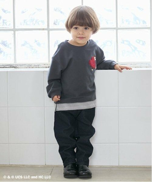 petit main / プティマイン その他パンツ | デニム風タックテーパードパンツ（黒）