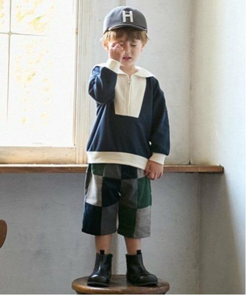 petit main / プティマイン ショート・ハーフ・半端丈パンツ | パッチワークハーフパンツ（紺）