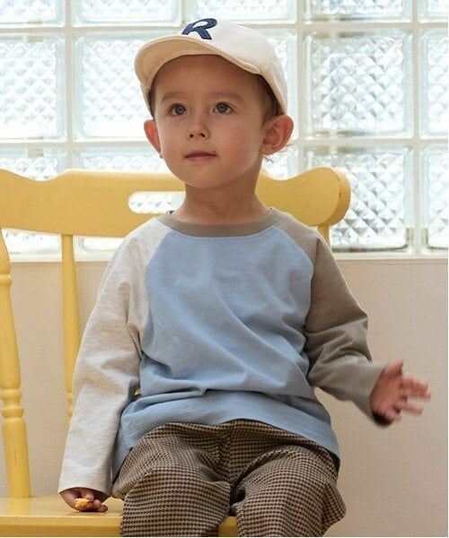 petit main / プティマイン Tシャツ | 【オーガニック】配色ラグランTシャツ（ライト ブルー）