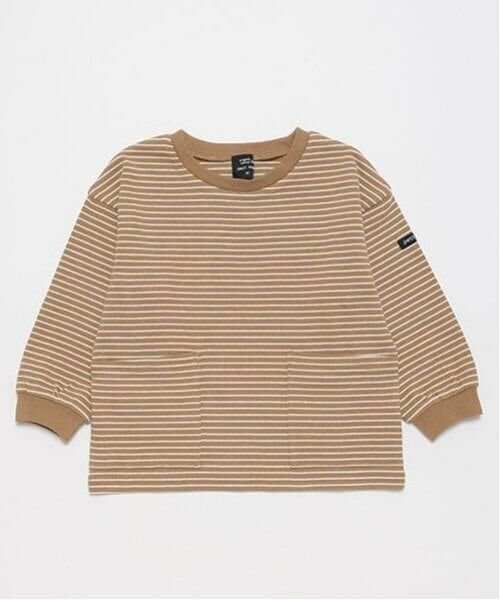 petit main / プティマイン Tシャツ | 【オーガニック】柄ポケットTシャツ（ベージュ）