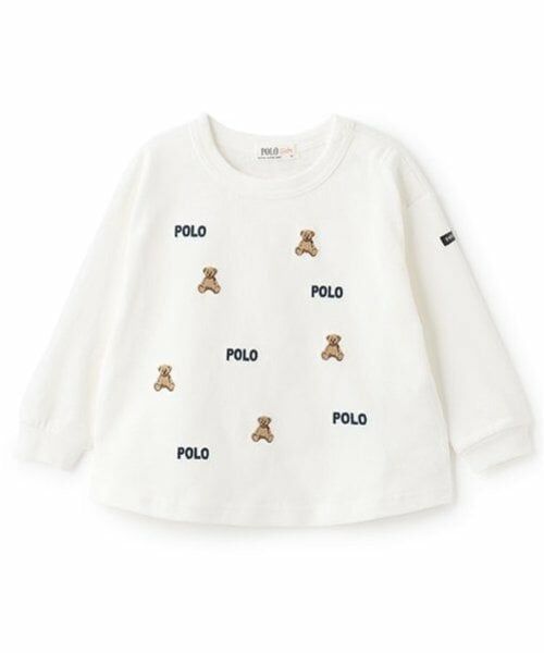 petit main / プティマイン Tシャツ | 【POLO BCS】くま刺しゅう長袖Tシャツ（アイボリー）