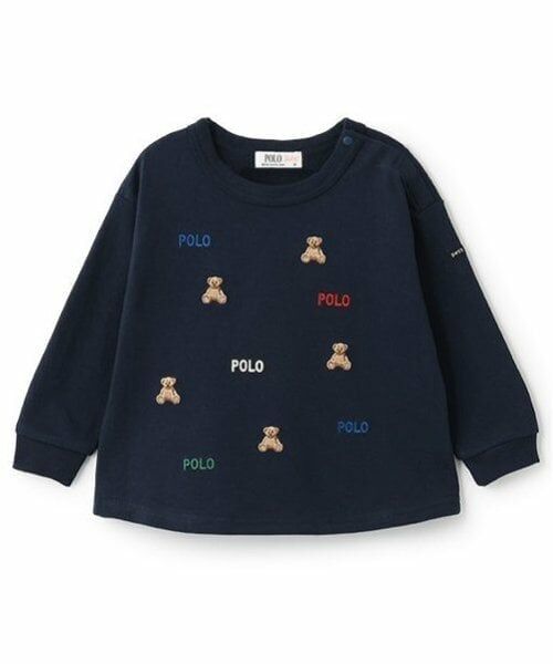 petit main / プティマイン Tシャツ | 【POLO BCS】くま刺しゅう長袖Tシャツ（紺）