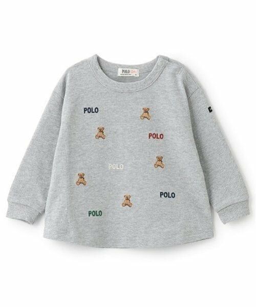 petit main / プティマイン Tシャツ | 【POLO BCS】くま刺しゅう長袖Tシャツ（トップ グレー）