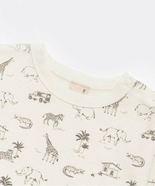 petit main / プティマイン Tシャツ | ワッフル動物総柄長袖T | 詳細2