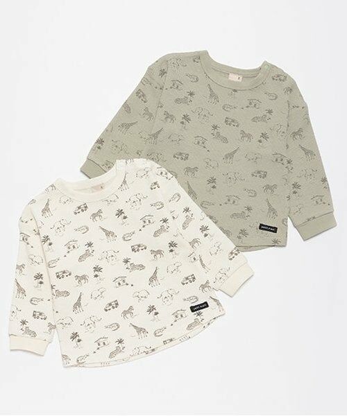 petit main / プティマイン Tシャツ | ワッフル動物総柄長袖T | 詳細6