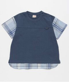 petit main / プティマイン Tシャツ | 【リンク・接触冷感】袖チェックTシャツ