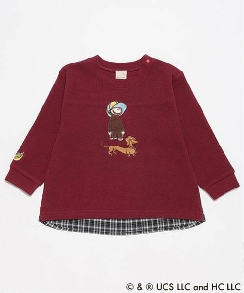 petit main / プティマイン Tシャツ | 【おさるのジョージ】グラフィック長袖Tシャツ(赤)