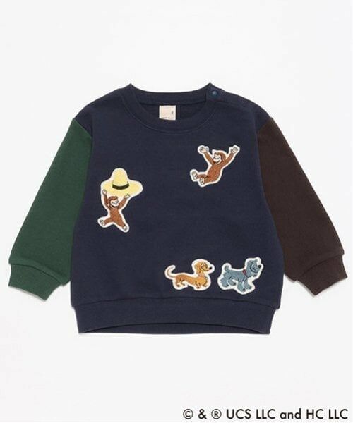 petit main / プティマイン スウェット | 【おさるのジョージ】ワッペントレーナー（紺）
