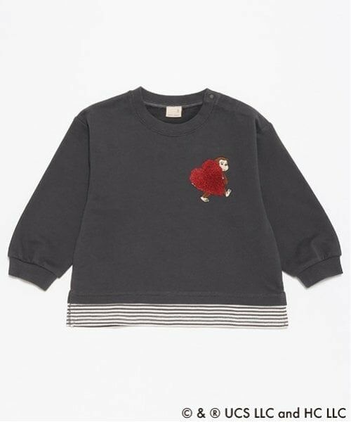 petit main / プティマイン Tシャツ | 【おさるのジョージ】サガラハート長袖Tシャツ（チャコール）