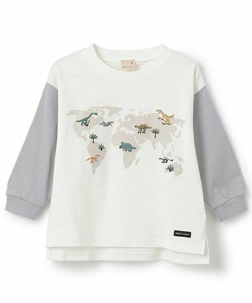 petit main / プティマイン Tシャツ | 恐竜刺しゅう長袖Tシャツ（オフ ホワイト）