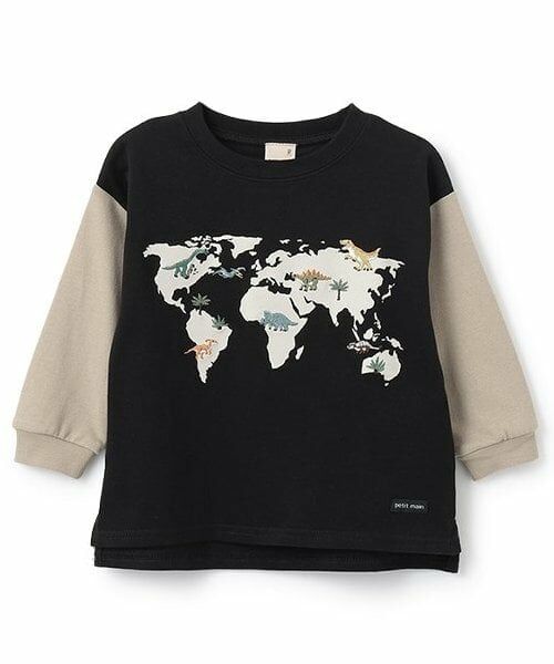 petit main / プティマイン Tシャツ | 恐竜刺しゅう長袖Tシャツ（黒）