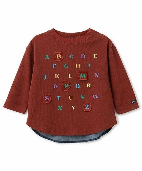 petit main / プティマイン Tシャツ | ABCアップリケ長袖Tシャツ(ディープ レッド)