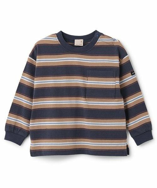 petit main / プティマイン Tシャツ | マルチボーダーTシャツ（紺）