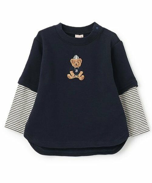 petit main / プティマイン Tシャツ | 【リンク】くまサガラ重ね着長袖Tシャツ(キッズ)（紺）