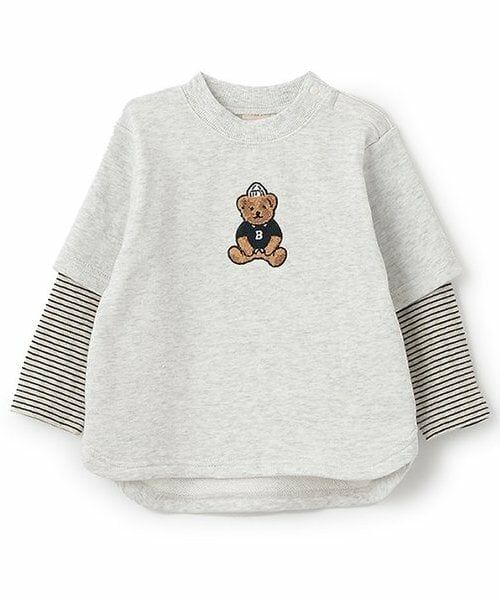 petit main / プティマイン Tシャツ | 【リンク】くまサガラ重ね着長袖Tシャツ(キッズ)（シロ杢）