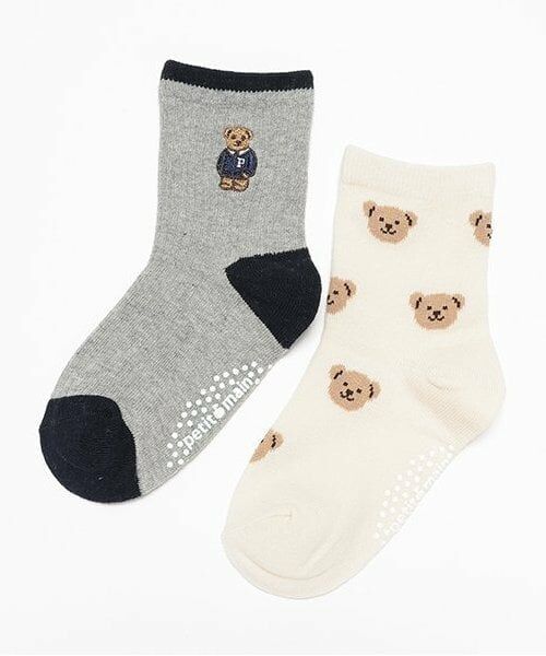 petit main / プティマイン ソックス | くまソックス2P(グレー)