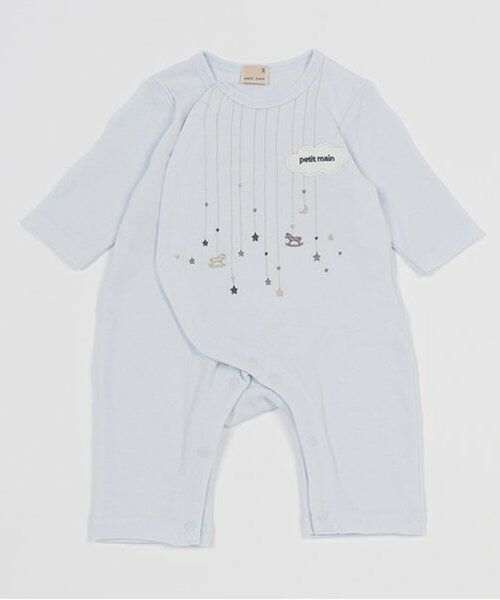 petit main / プティマイン ロンパース | 【オーガニック】星刺繍カバーオール（ライト ブルー）