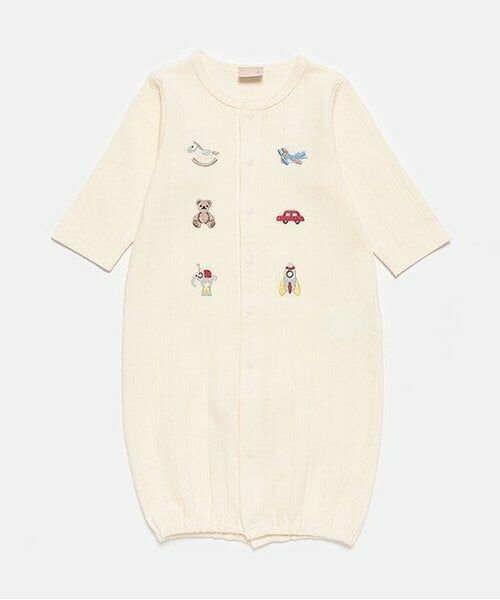 petit main / プティマイン ロンパース | 【オーガニック】モチーフ刺繍2WAYオール（アイボリー）