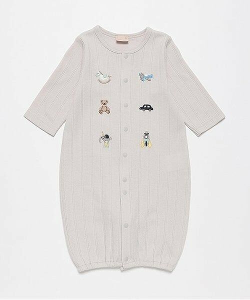 petit main / プティマイン ロンパース | 【オーガニック】モチーフ刺繍2WAYオール（ライト グレー）