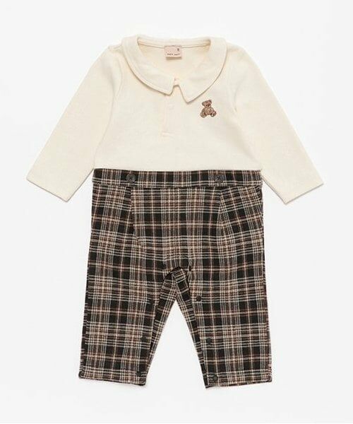 petit main / プティマイン ロンパース | 襟付き切替カバーオール（アイボリー）