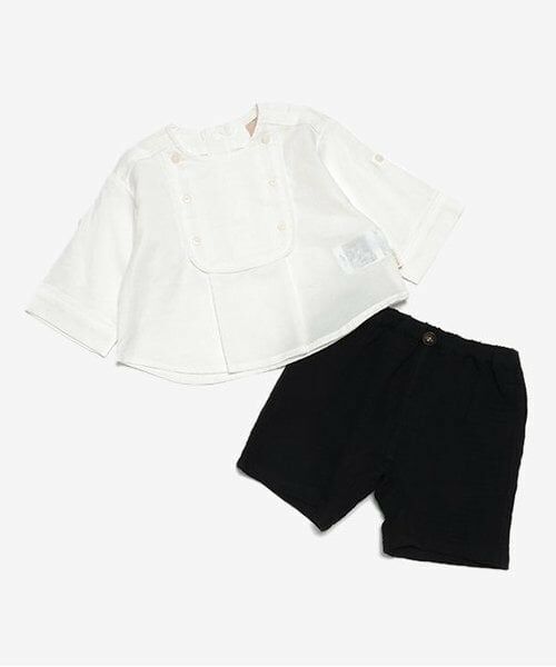 petit main / プティマイン ベビー・キッズウエア | スクエアブラウス+パンツセット(オフ ホワイト)
