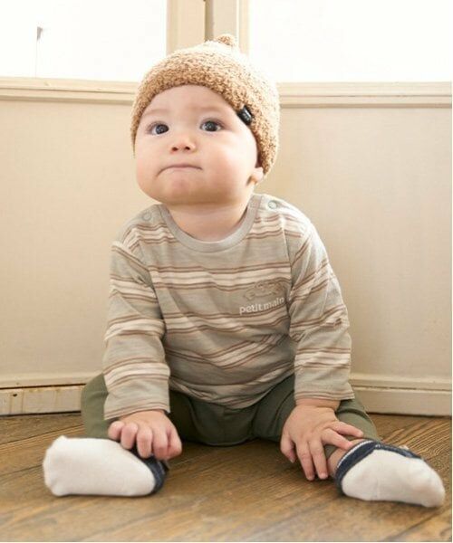 petit main / プティマイン ベビー・キッズウエア | ランダムボーダーセットアップ(ライト グリーン)