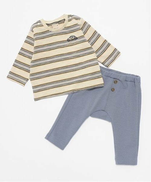 petit main / プティマイン ベビー・キッズウエア | ランダムボーダーセットアップ(ライト ブルー)